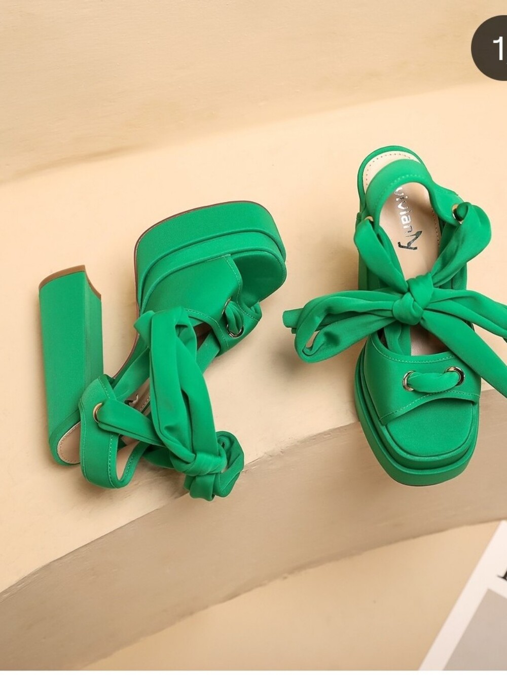 Vivianly Green Platform Sandals with Ankle Wrap